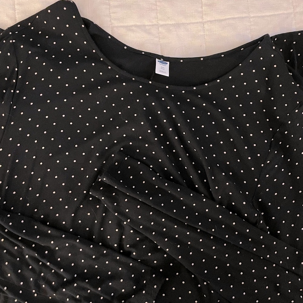 Long sleeve black & white polka dot swing dress